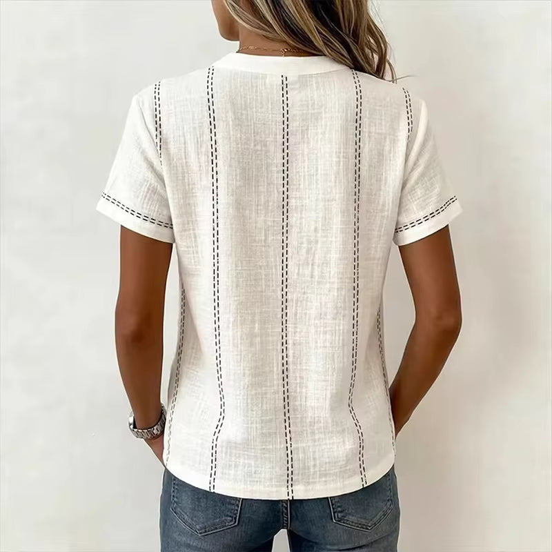 Sassa White Stitched Button Front Top