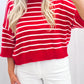Savannah Red Stripe Dropped Shoulder Half Sleeve Relaxed Knit Sweater