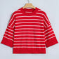 Savannah Red Stripe Dropped Shoulder Half Sleeve Relaxed Knit Sweater