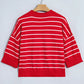 Savannah Red Stripe Dropped Shoulder Half Sleeve Relaxed Knit Sweater