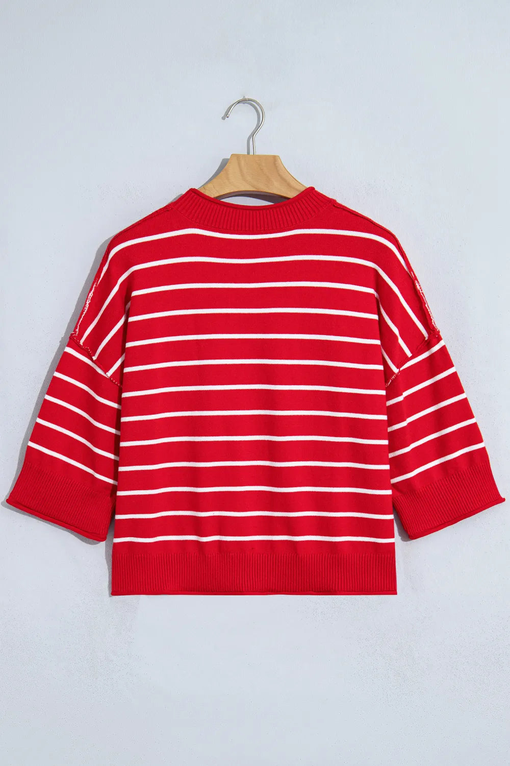 Savannah Red Stripe Dropped Shoulder Half Sleeve Relaxed Knit Sweater