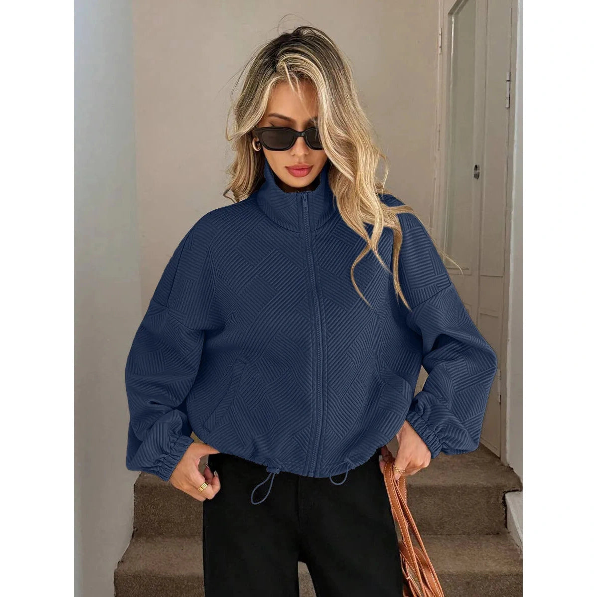 Sawyer Blue Drawstring Hem Textured Jacket