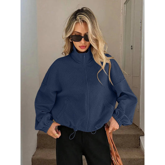 Sawyer Blue Drawstring Hem Textured Jacket