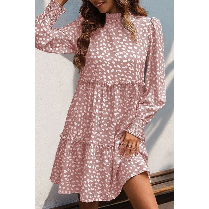 Saylor Pink Leopard Print Long Sleeve Dress