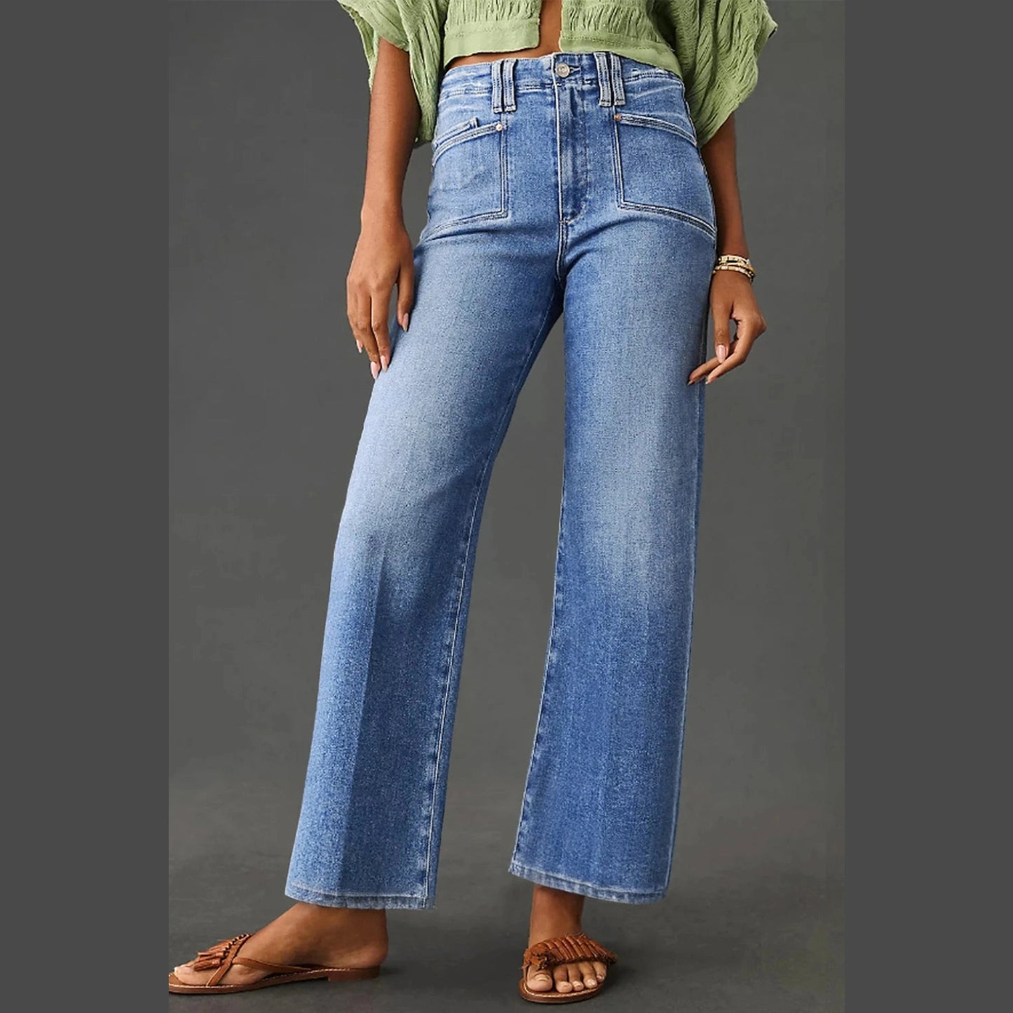 Seanna Dusk Blue Loose Straight Leg Cropped High Waist Jeans