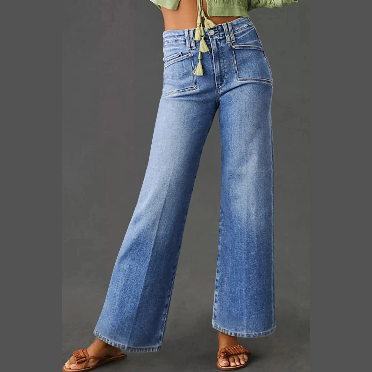 Seanna Dusk Blue Loose Straight Leg Cropped High Waist Jeans