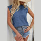 Selbie Blue Jacquard Hollow Out Sleeveless Top