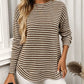 Selene Brown Striped Knit Curved Hem Pullover