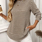 Selene Brown Striped Knit Curved Hem Pullover