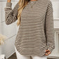 Selene Brown Striped Knit Curved Hem Pullover