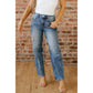 Serah Dusk Blue Vintage Washed Seam Detail Shift Jeans