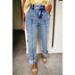 Sophia Grace Center Seam Cuffed Hem Straight High Waist Jeans