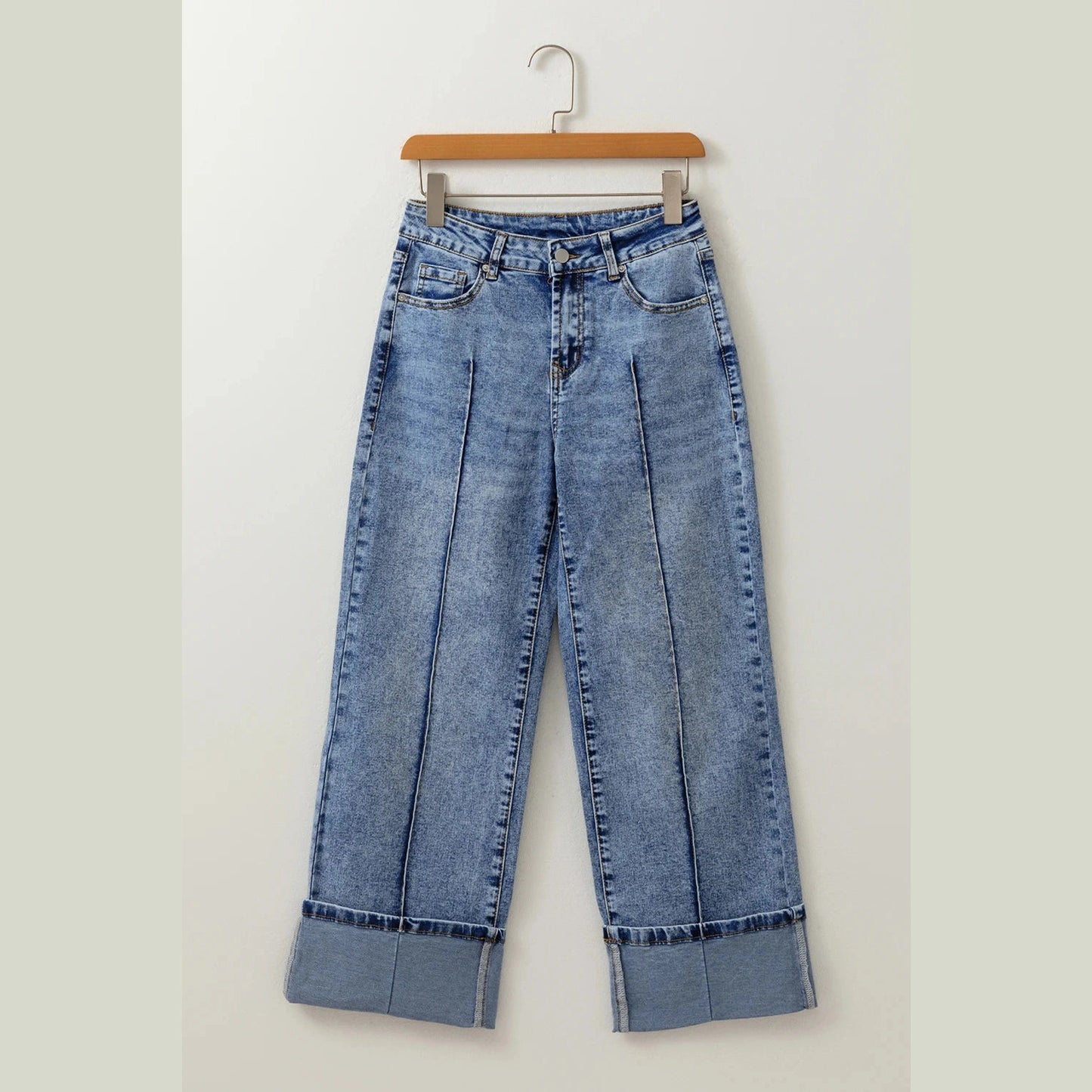 Sophia Grace Center Seam Cuffed Hem Straight High Waist Jeans