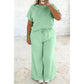Shae Green Solid Color Loose Tee Drawstring Wide Leg Pants 2pcs Outfit