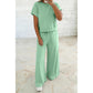 Shae Green Solid Color Loose Tee Drawstring Wide Leg Pants 2pcs Outfit