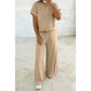 Shae Parchment Solid Color Loose Tee Drawstring Wide Leg Pants 2pcs Outfit