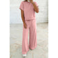 Shae Pink Solid Color Loose Tee Drawstring Wide Leg Pants 2pcs Outfit