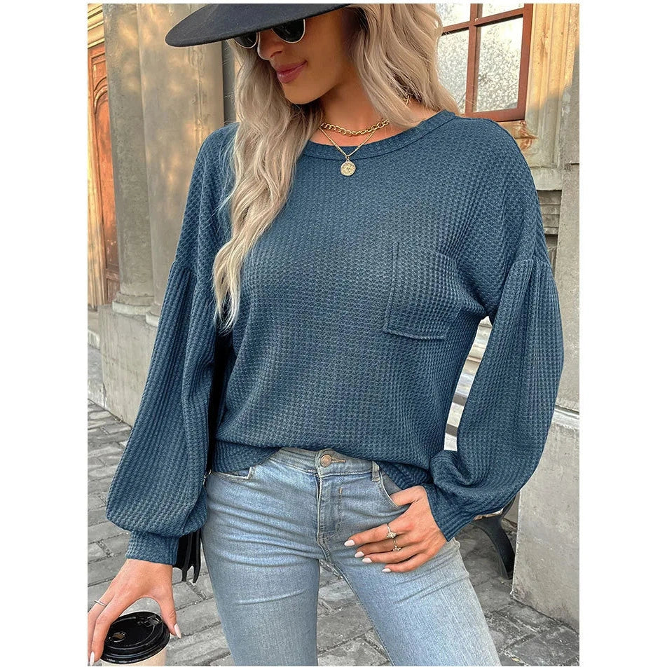 Shaley Blue Backless Waffle Knit Top