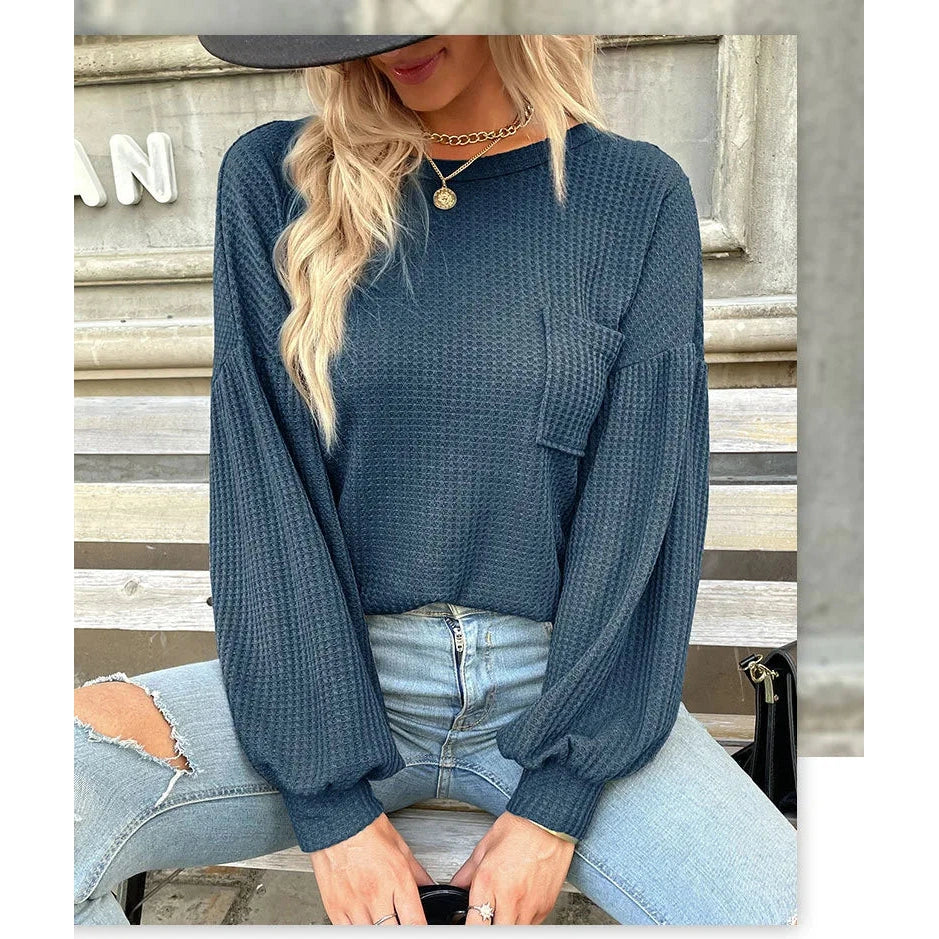 Shaley Blue Backless Waffle Knit Top