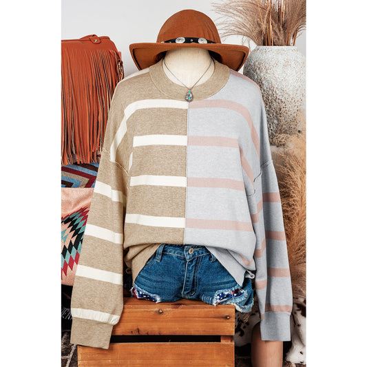 REDUCED!!! Shandi Khaki Stripe Colorblock Oversized Sweater  REDUCED!!!