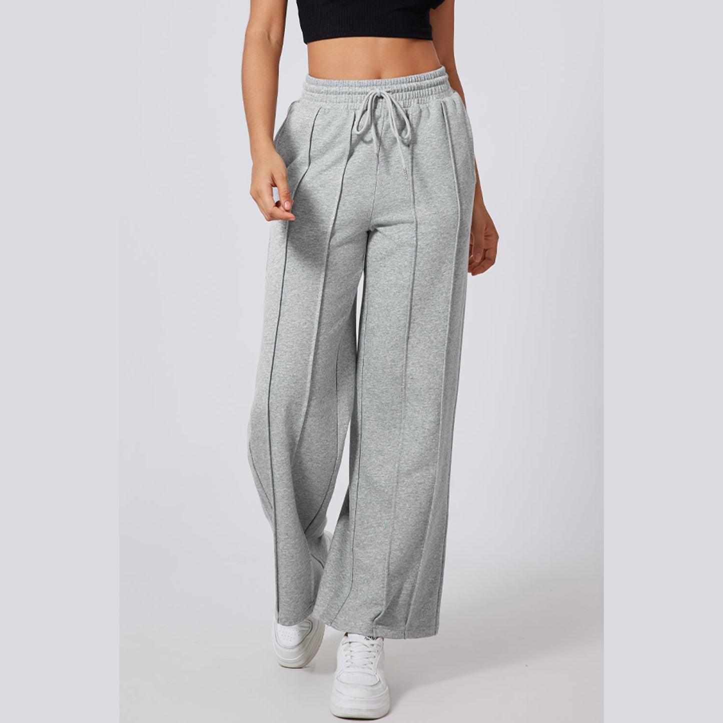 Shandra Seamed Drawstring High Waist Wide Leg Sweatpants