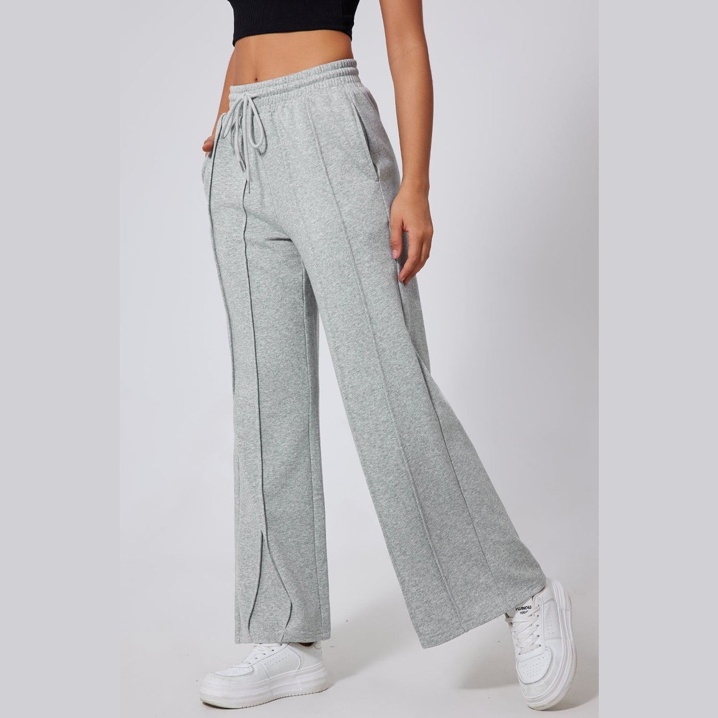 Shandra Seamed Drawstring High Waist Wide Leg Sweatpants