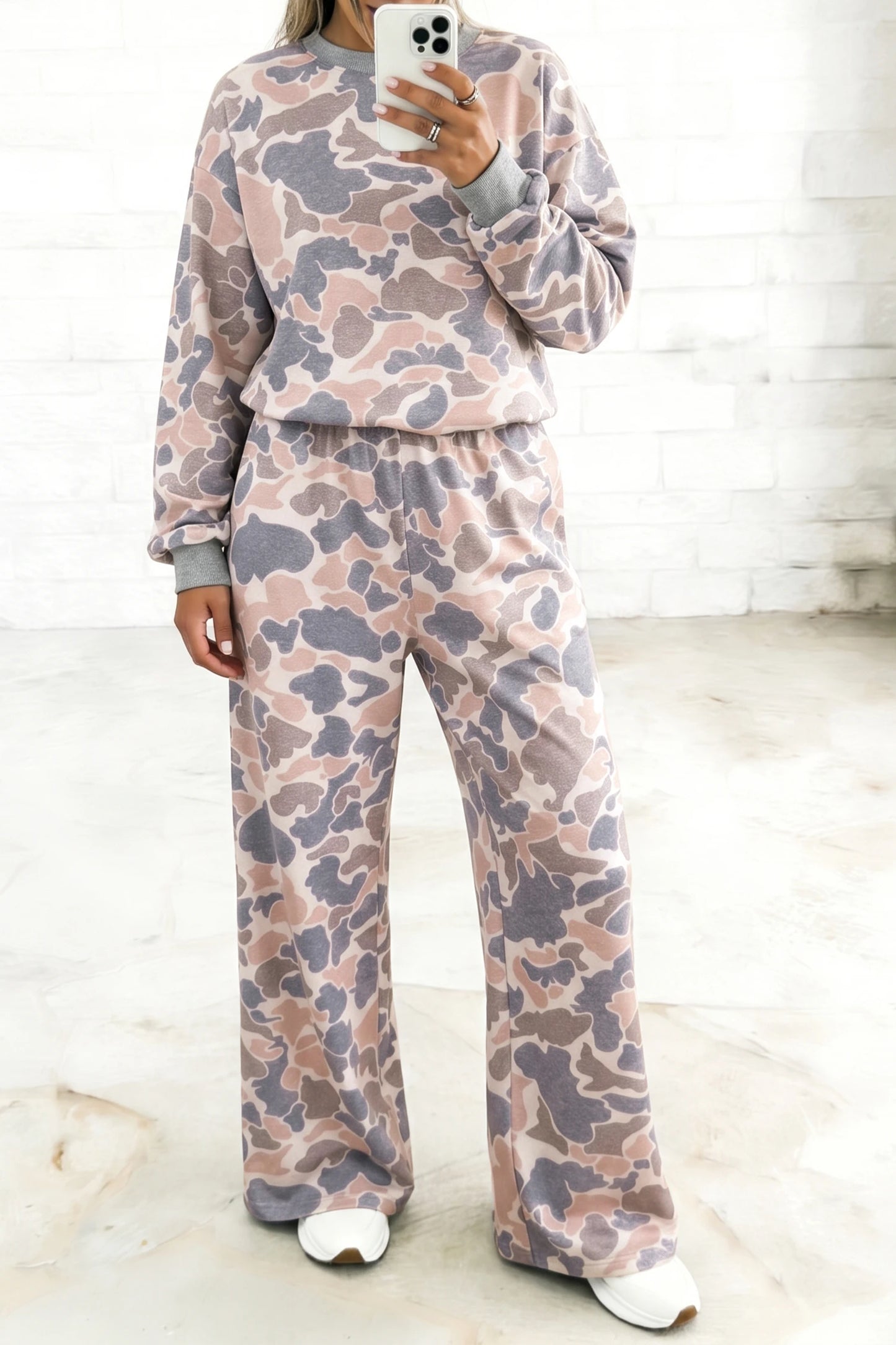Shannen Camouflage Print Long Sleeve Top Loose 2pcs Pants Set