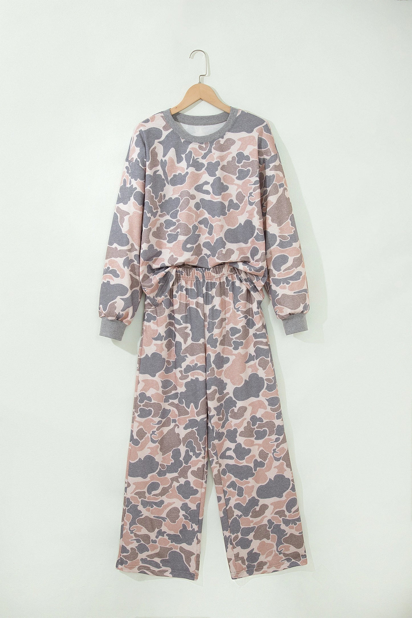 Shannen Camouflage Print Long Sleeve Top Loose 2pcs Pants Set