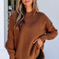 Shardae Chestnut Long Sleeve Ribbed Knit Stand Neck Regular Fit Sweater