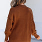 Shardae Chestnut Long Sleeve Ribbed Knit Stand Neck Regular Fit Sweater