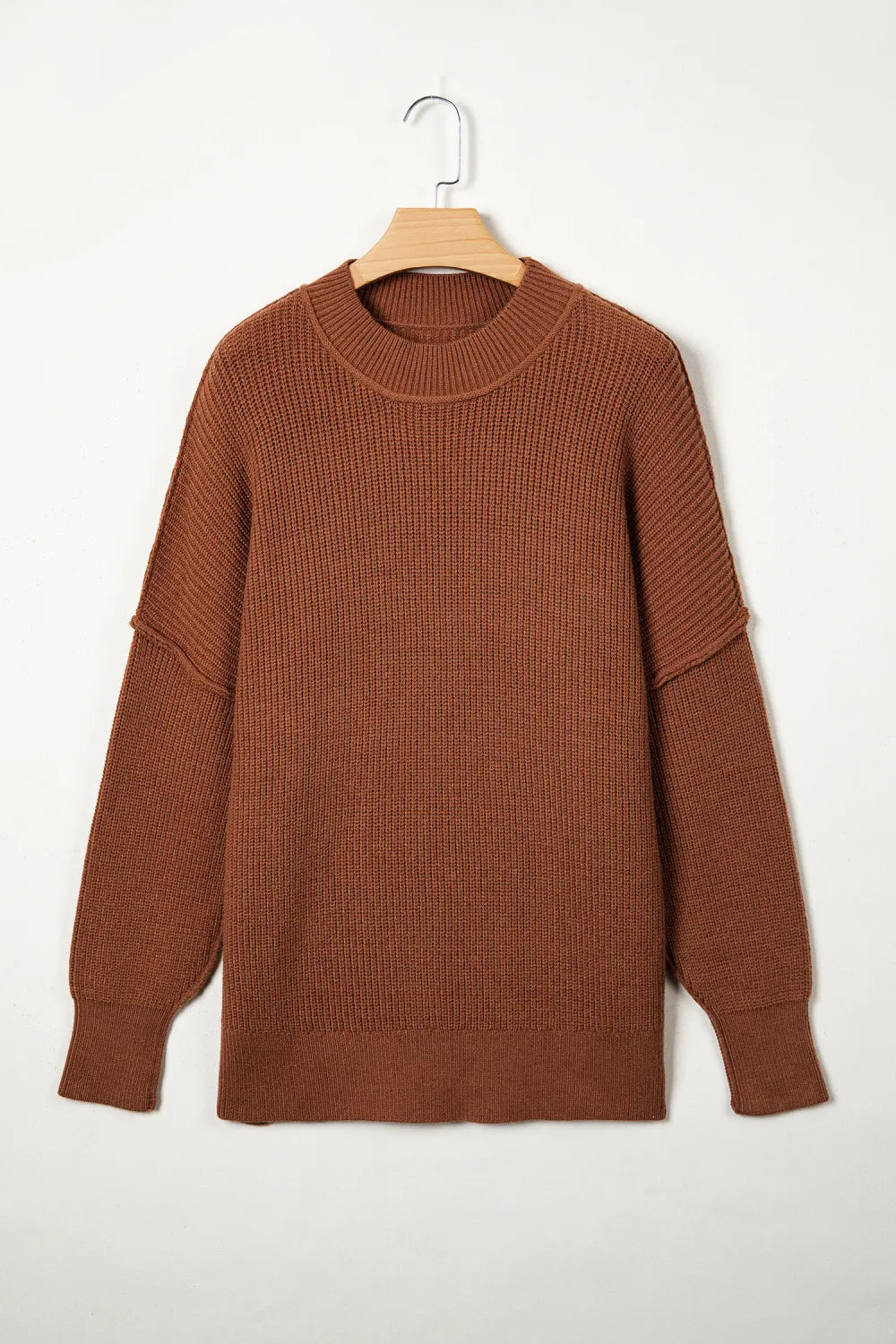 Shardae Chestnut Long Sleeve Ribbed Knit Stand Neck Regular Fit Sweater