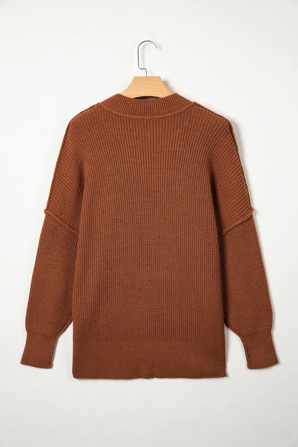 Shardae Chestnut Long Sleeve Ribbed Knit Stand Neck Regular Fit Sweater