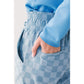 Sharpay Sky Blue Checkered Elastic High Waist Loose Casual Pants