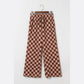 Sharpay Khaki Checkered Elastic High Waist Loose Casual Pants