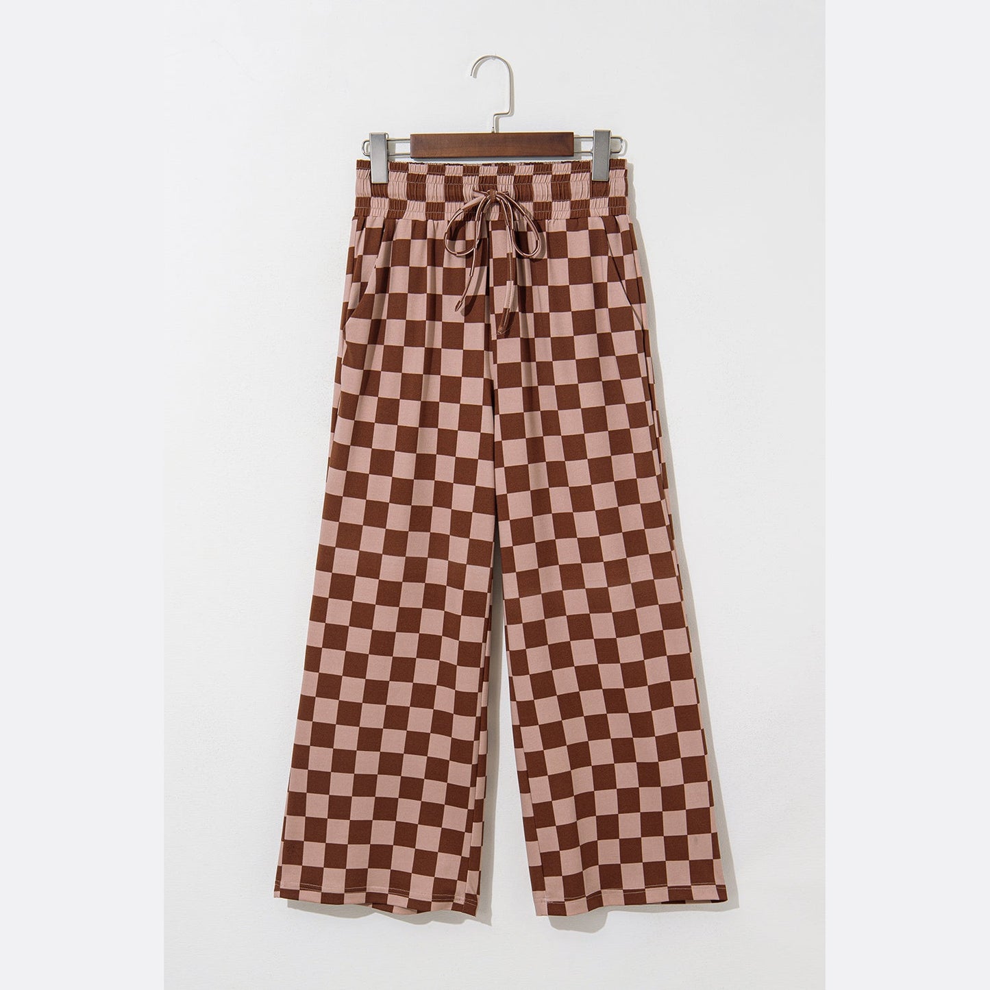 Sharpay Khaki Checkered Elastic High Waist Loose Casual Pants