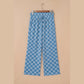 Sharpay Sky Blue Checkered Elastic High Waist Loose Casual Pants