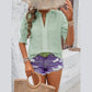 Shawnee Green Notch V Neck Puff Sleeve Blouse
