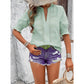 Shawnee Green Notch V Neck Puff Sleeve Blouse