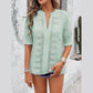 Shawnee Green Notch V Neck Puff Sleeve Blouse