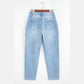 Shawnelle Beau Blue High Rise Barrel Relaxed Patch Pocket Jeans