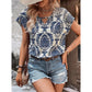 Sam Blue & White Floral Keyhole Top