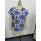 Sam Blue & White Floral Keyhole Top