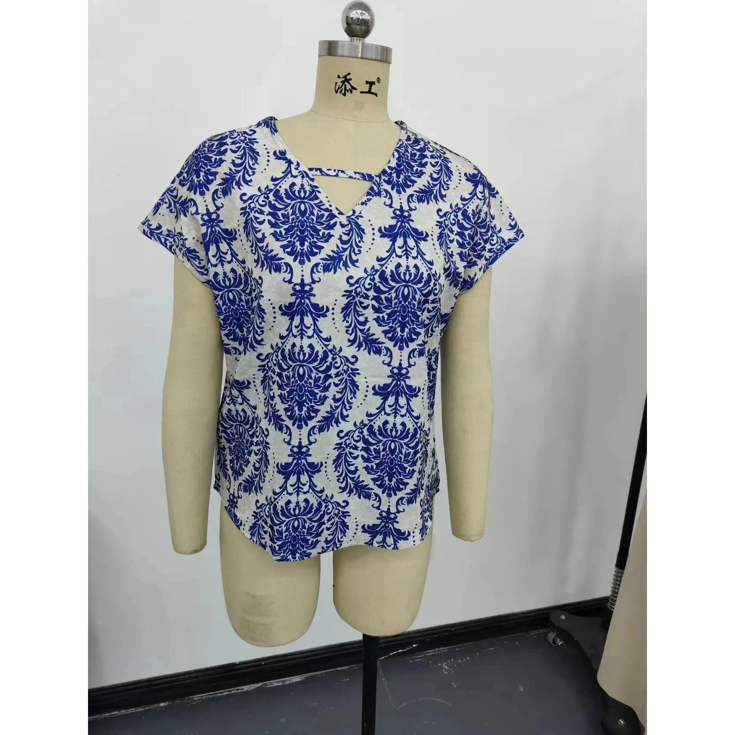 Sam Blue & White Floral Keyhole Top