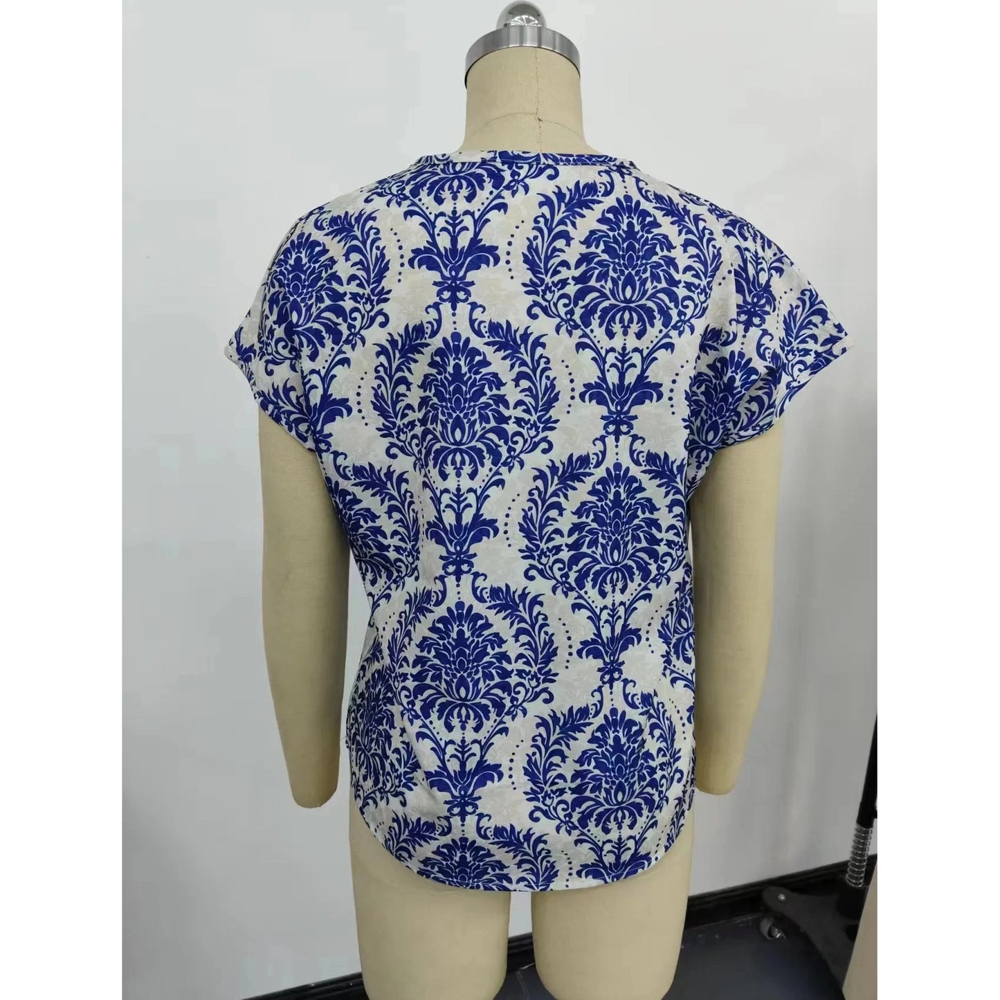Sam Blue & White Floral Keyhole Top