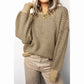 Sheena Khaki Geometric Print Drop Shoulder Round Neck Long Sleeve Sweater