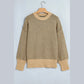 Sheena Khaki Geometric Print Drop Shoulder Round Neck Long Sleeve Sweater