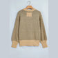 Sheena Khaki Geometric Print Drop Shoulder Round Neck Long Sleeve Sweater