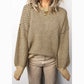 Sheena Khaki Geometric Print Drop Shoulder Round Neck Long Sleeve Sweater