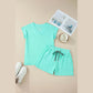 Shelia Mint Green V Neck Short Sleeve Top Drawstring Shorts 2pcs Set