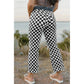 Shelly Black Checkerboard Print Distressed Holes Raw Edge Cropped Jeans